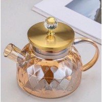 Чайник заварочный с фильтром и металлической крышкой (ручка из стекла), 1 л, цвет золото