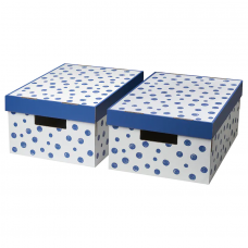 PINGLA ПИНГЛА Коробка с крышкой, точечный/синий 28x37x18 см