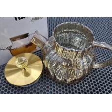 Чайник заварочный с фильтром и металлической крышкой (ручка из стекла), узор, 1 л, цвет золото